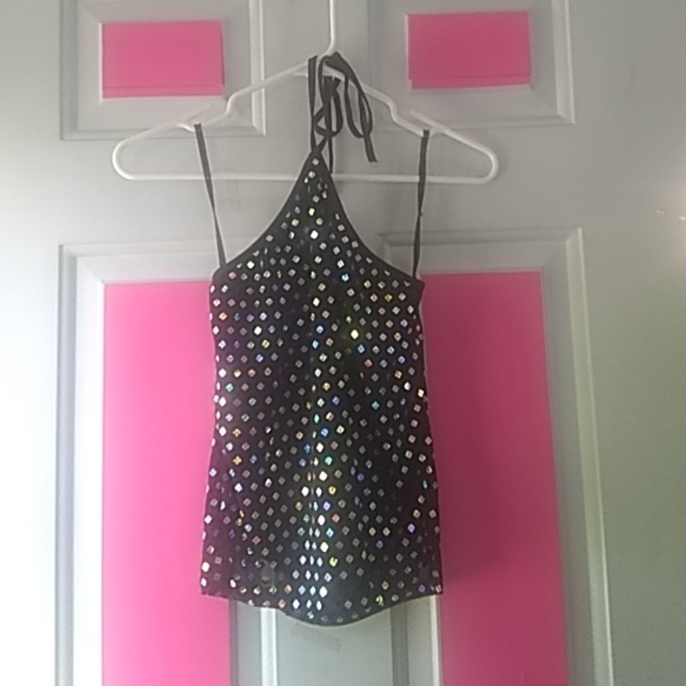 Vintg Multi Color Sequins Halter Top by Orange USA
